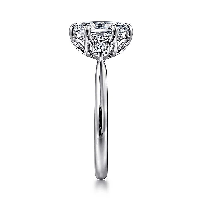 Gabriel & Co. White Gold Oval Three Stone Semi-Mount Engagement Ring - Image 4