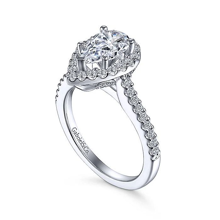 Gabriel & Co White Gold Pear Shaped Halo Semi-Mount Engagement Ring - Image 3