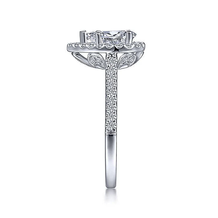 Gabriel & Co White Gold Pear Shaped Halo Semi-Mount Engagement Ring - Image 4
