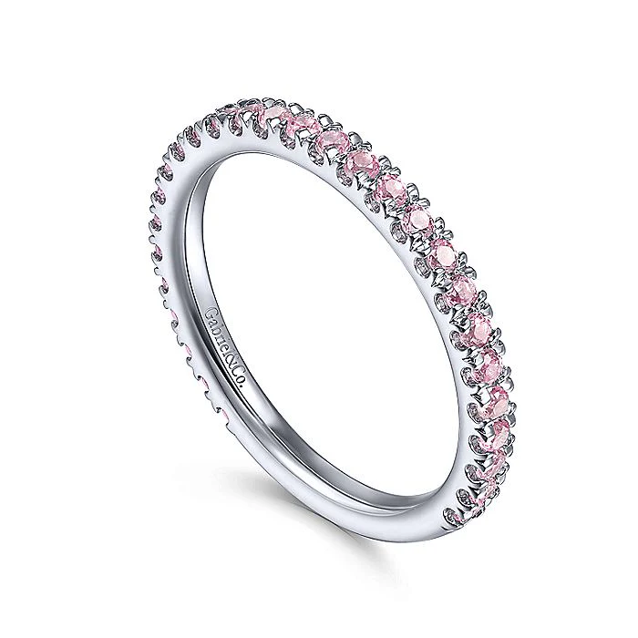 Gabriel & Co White Gold Pink Created Zircon Stackable Ring - Image 3