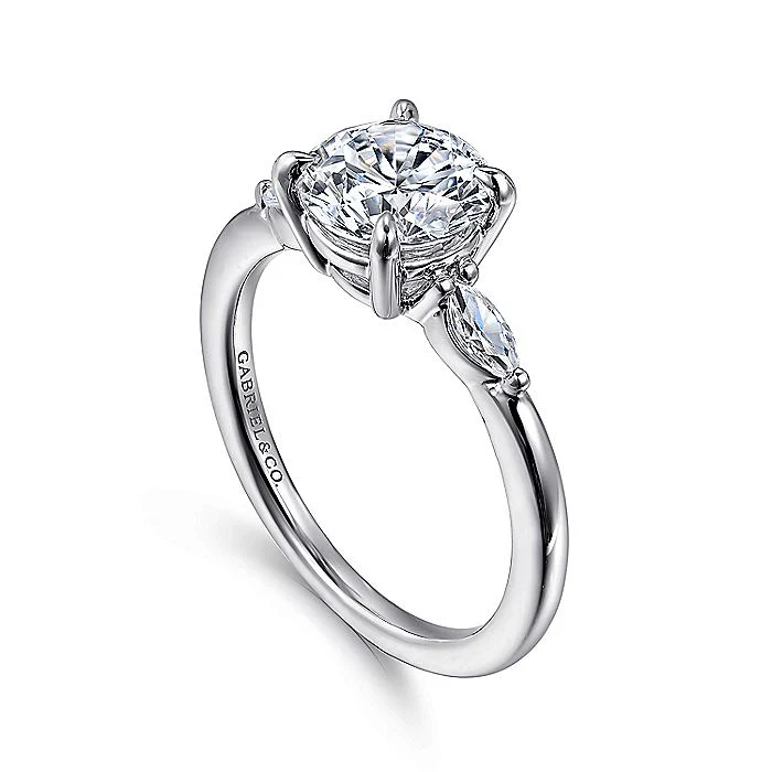 Gabriel & Co. White Gold Round Three Stone Semi-Mount Engagement Ring - Image 3