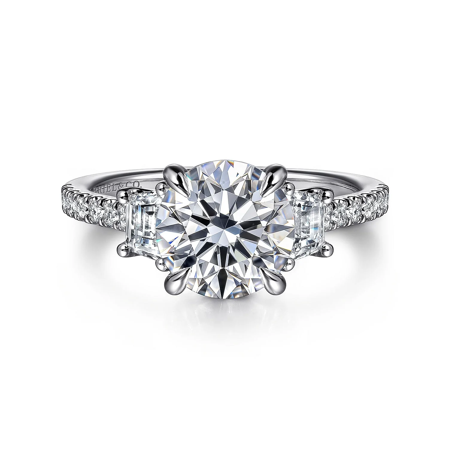 Gabriel & Co. White Gold Round Three Stone Semi-Mount Engagement Ring