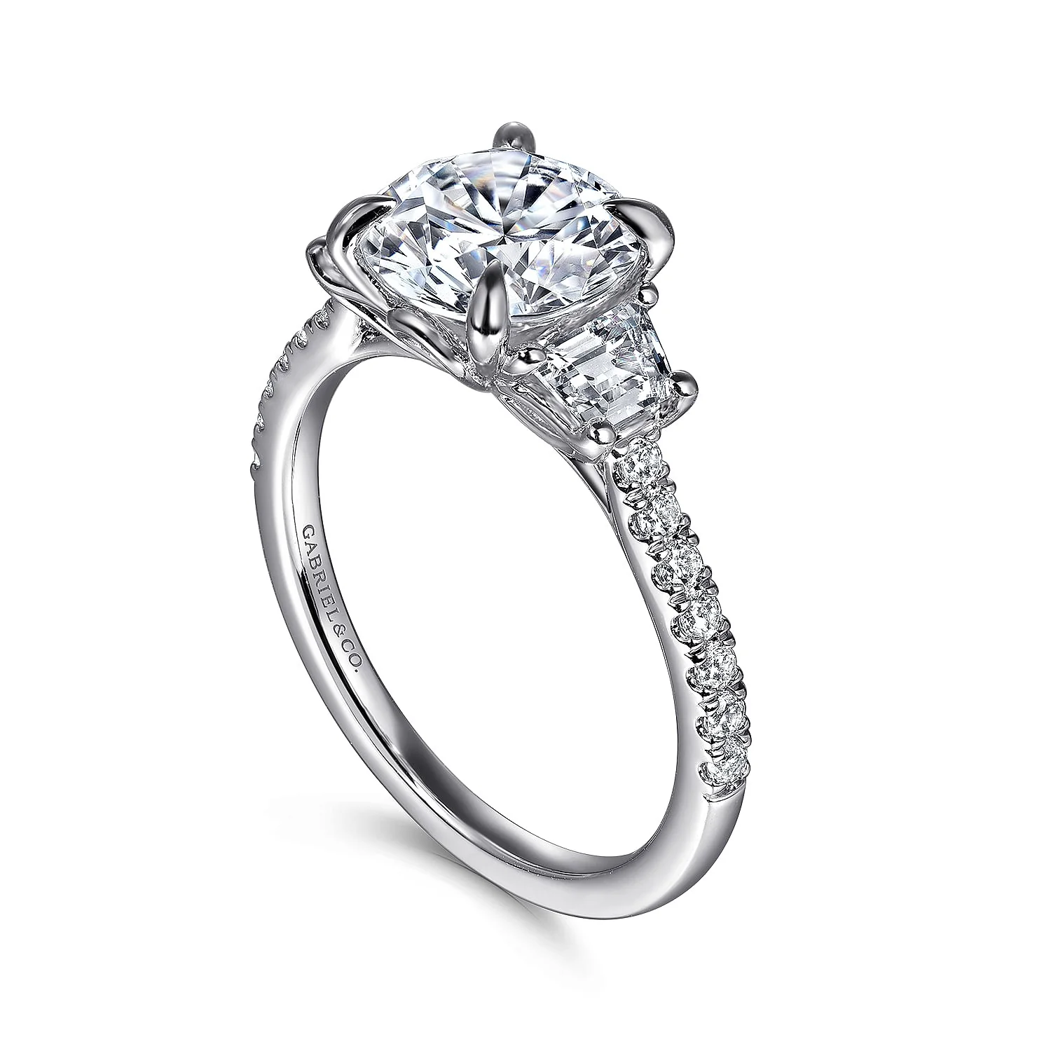 Gabriel & Co. White Gold Round Three Stone Semi-Mount Engagement Ring - Image 3