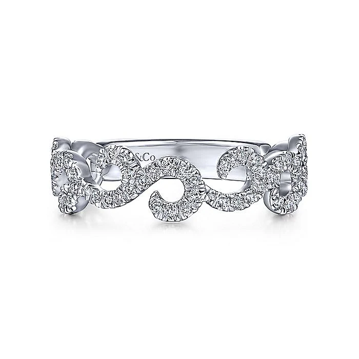 Gabriel & Co White Gold Swirl Design Diamond Stackable Band