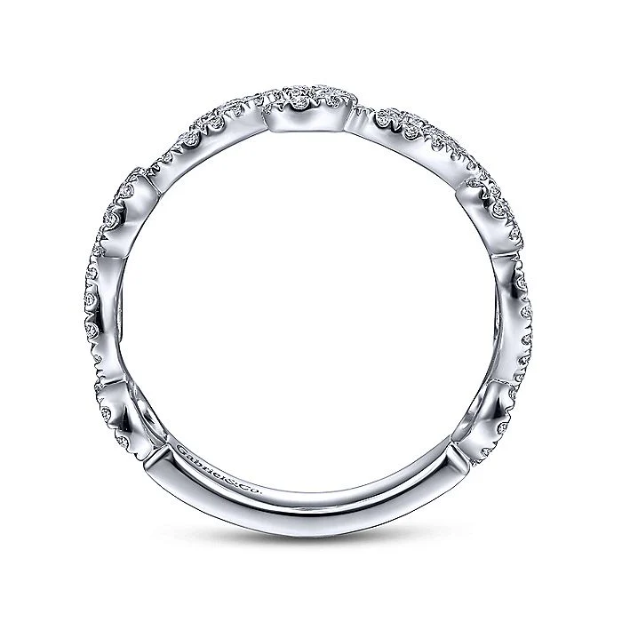 Gabriel & Co White Gold Swirl Design Diamond Stackable Band - Image 2