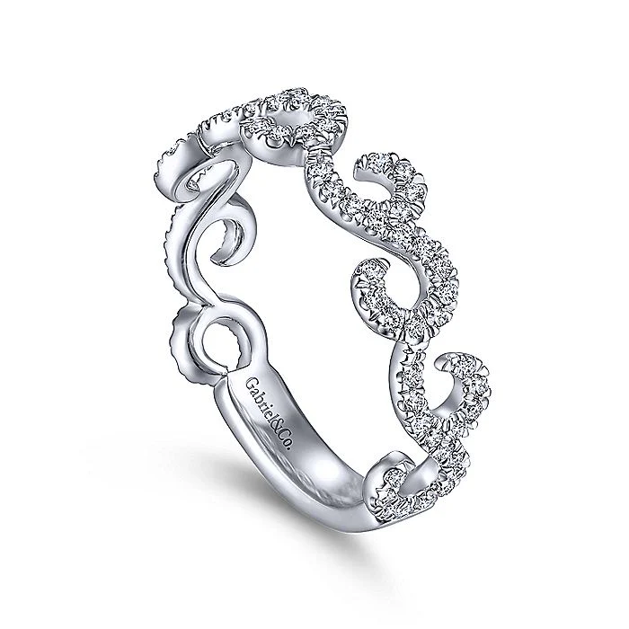 Gabriel & Co White Gold Swirl Design Diamond Stackable Band - Image 3