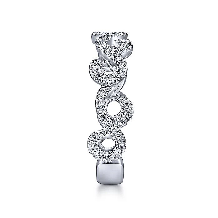 Gabriel & Co White Gold Swirl Design Diamond Stackable Band - Image 4