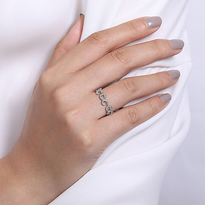 Gabriel & Co White Gold Swirl Design Diamond Stackable Band - Image 5