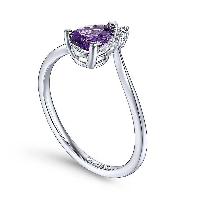 Gabriel & Co. White Gold Teardrop Amethyst and Diamond Triangle Ring - Image 3
