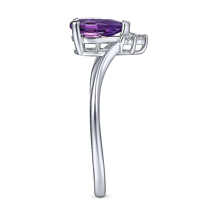 Gabriel & Co. White Gold Teardrop Amethyst and Diamond Triangle Ring - Image 4