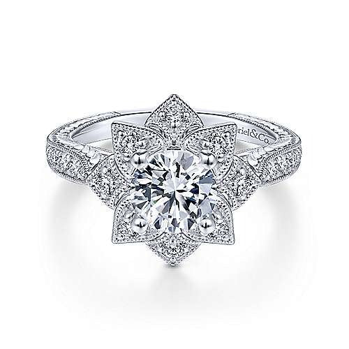 Gabriel & Co White Gold Unique Halo Engagement Ring