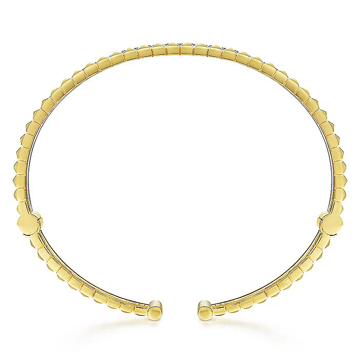 Gabriel & Co Yellow and White Gold Bangle with Pyramids and Diamonds - Image 3