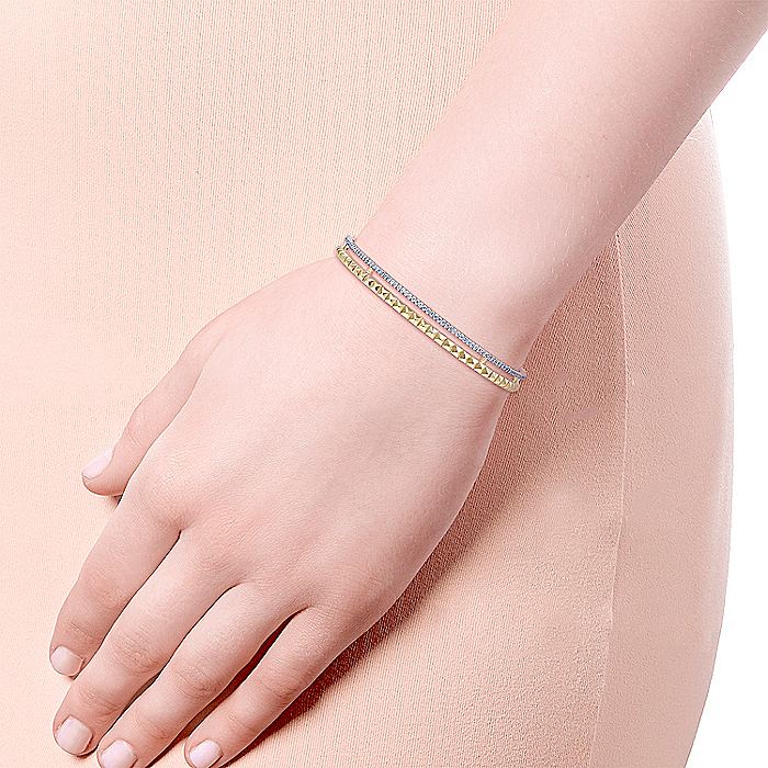 Gabriel & Co Yellow and White Gold Bangle with Pyramids and Diamonds - Image 4