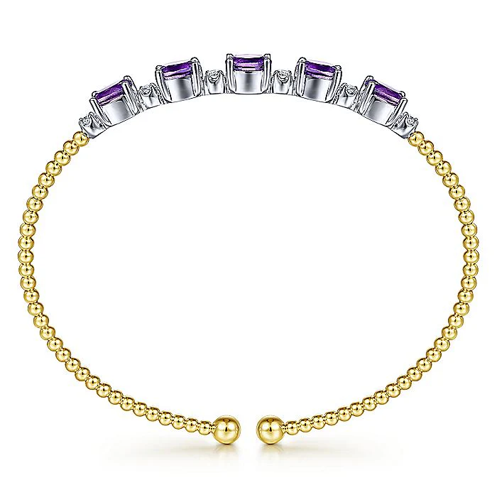 Gabriel & Co Yellow And White Gold Bujukan Bead Cuff Bracelet with Amethyst And Diamond Stations - Image 3