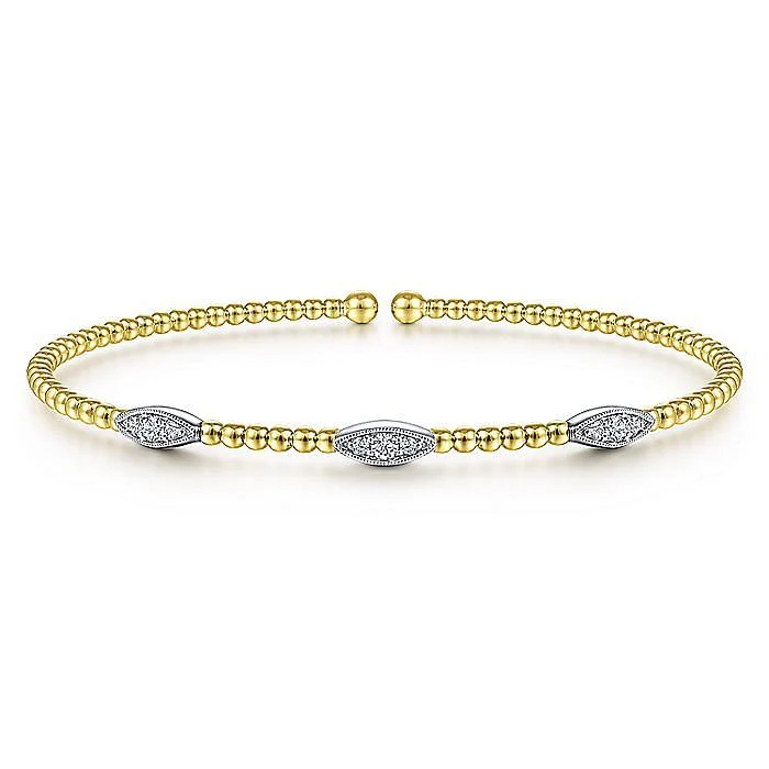 Gabriel & Co. Yellow and White Gold Bujukan Diamond Marquise Stations Bujukan Bangle Bracelet