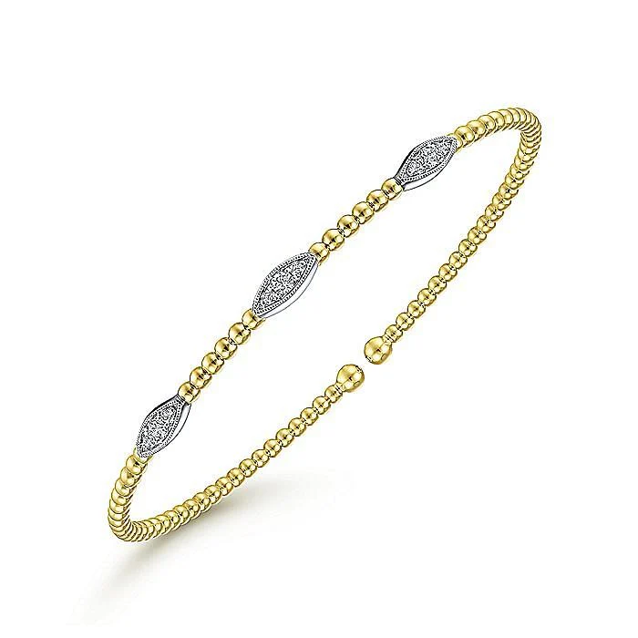 Gabriel & Co. Yellow and White Gold Bujukan Diamond Marquise Stations Bujukan Bangle Bracelet - Image 2