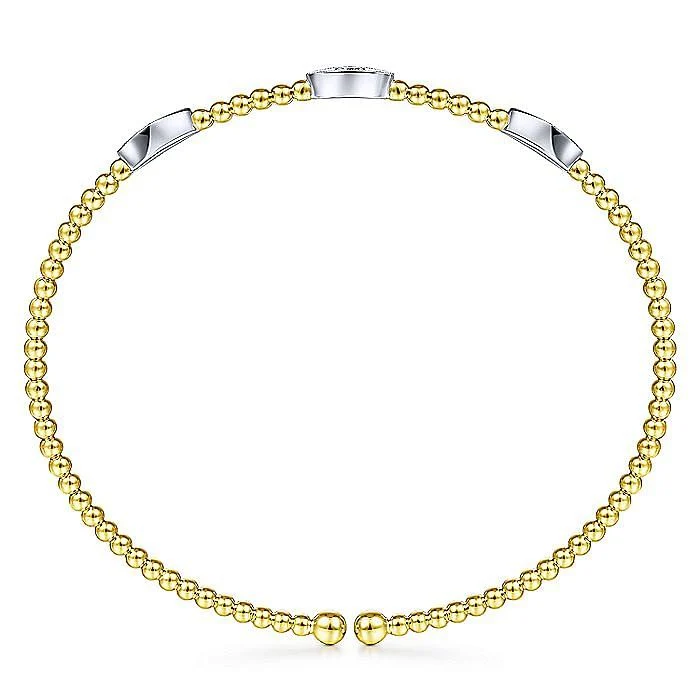 Gabriel & Co. Yellow and White Gold Bujukan Diamond Marquise Stations Bujukan Bangle Bracelet - Image 3
