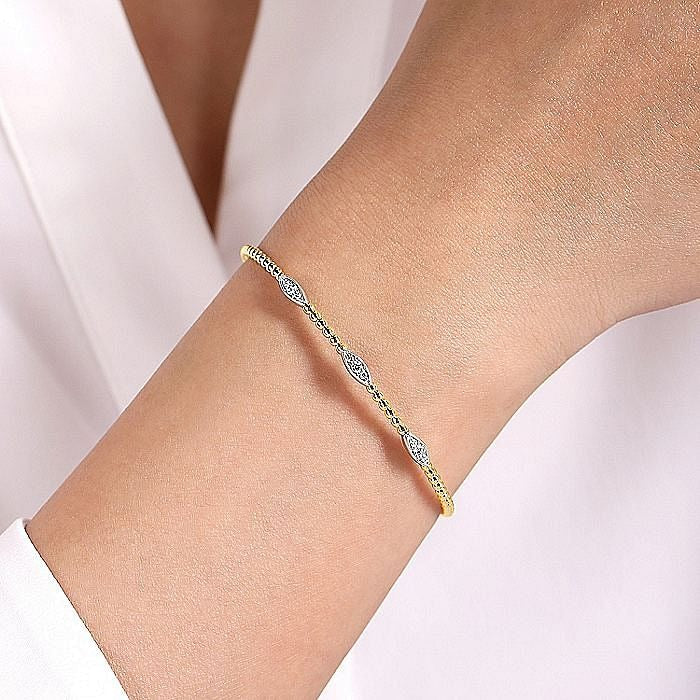 Gabriel & Co. Yellow and White Gold Bujukan Diamond Marquise Stations Bujukan Bangle Bracelet - Image 4
