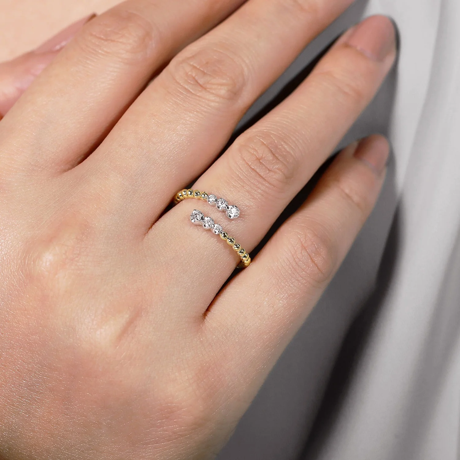 Gabriel & Co. Yellow and White Gold Diamond Bypass Ring - Image 5