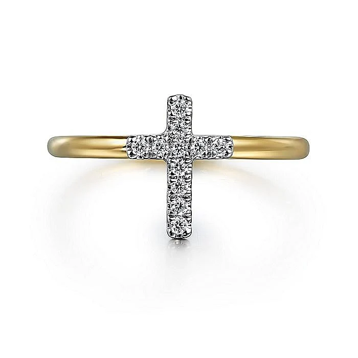 Gabriel & Co. Yellow and White Gold Diamond Cross Ring
