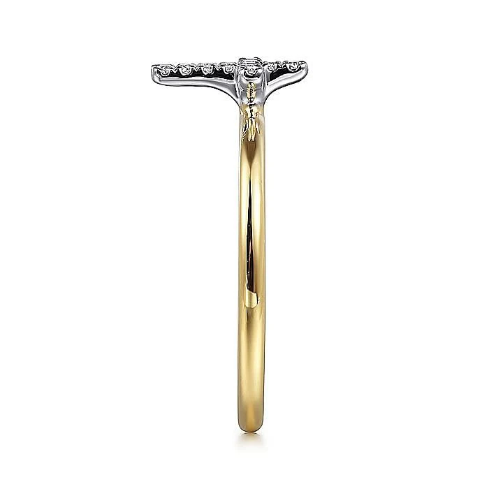 Gabriel & Co. Yellow and White Gold Diamond Cross Ring - Image 3