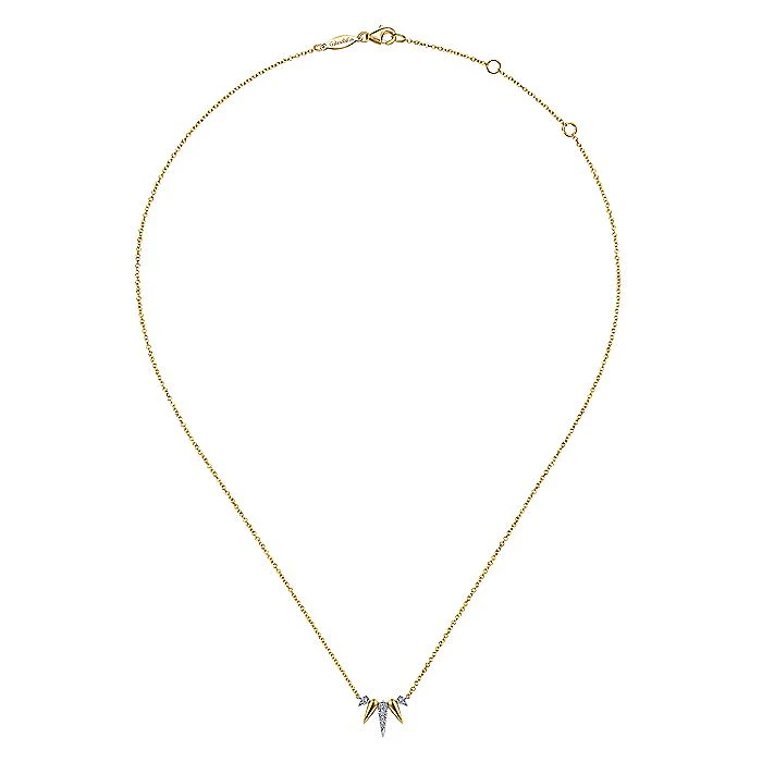 Gabriel & Co Yellow And White Gold Diamond Pave Spike Fan Necklace - Image 2