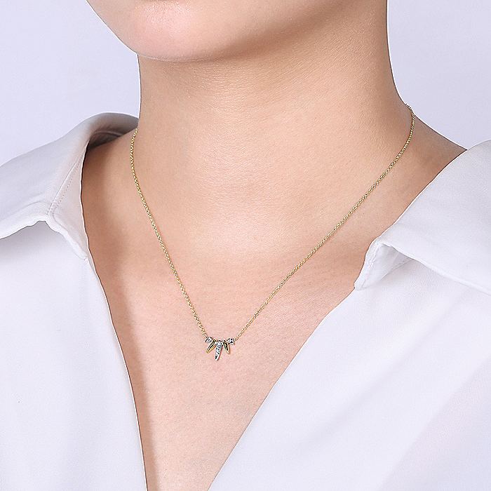 Gabriel & Co Yellow And White Gold Diamond Pave Spike Fan Necklace - Image 3