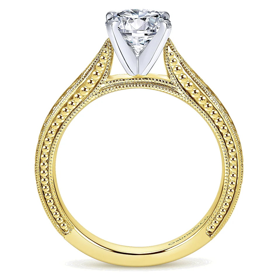Gabriel & Co Yellow And White Gold Engraved Semi-Mount Engagement Ring - Image 2