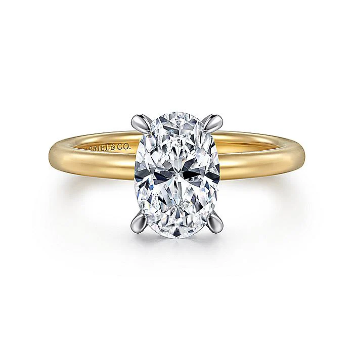 Gabriel & Co. Yellow and White Gold Oval Hidden Halo Semi-Mount Engagement Ring