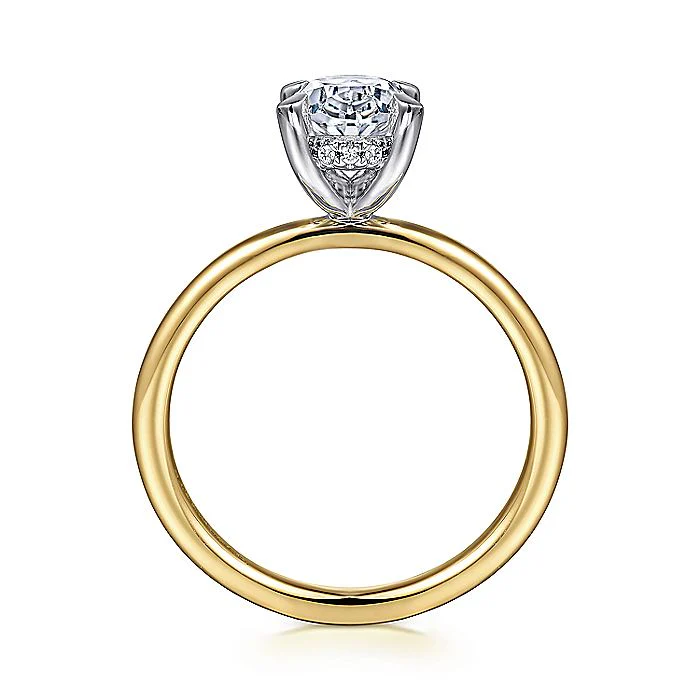 Gabriel & Co. Yellow and White Gold Oval Hidden Halo Semi-Mount Engagement Ring - Image 2
