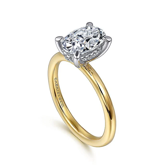 Gabriel & Co. Yellow and White Gold Oval Hidden Halo Semi-Mount Engagement Ring - Image 3
