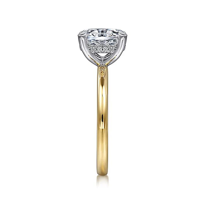 Gabriel & Co. Yellow and White Gold Oval Hidden Halo Semi-Mount Engagement Ring - Image 4
