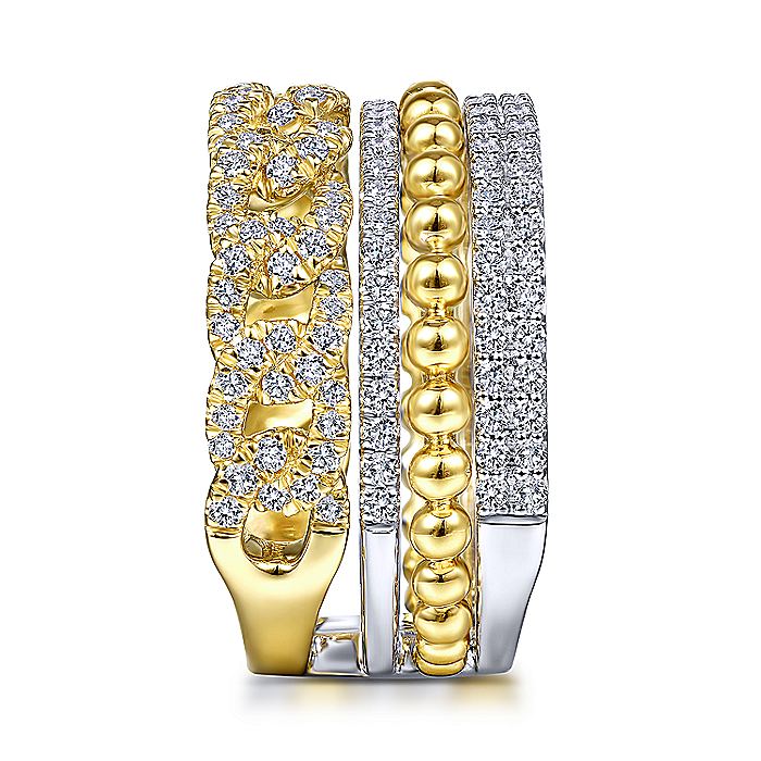 Gabriel & Co Yellow And White Gold Wide Band Layered Ring - Image 4