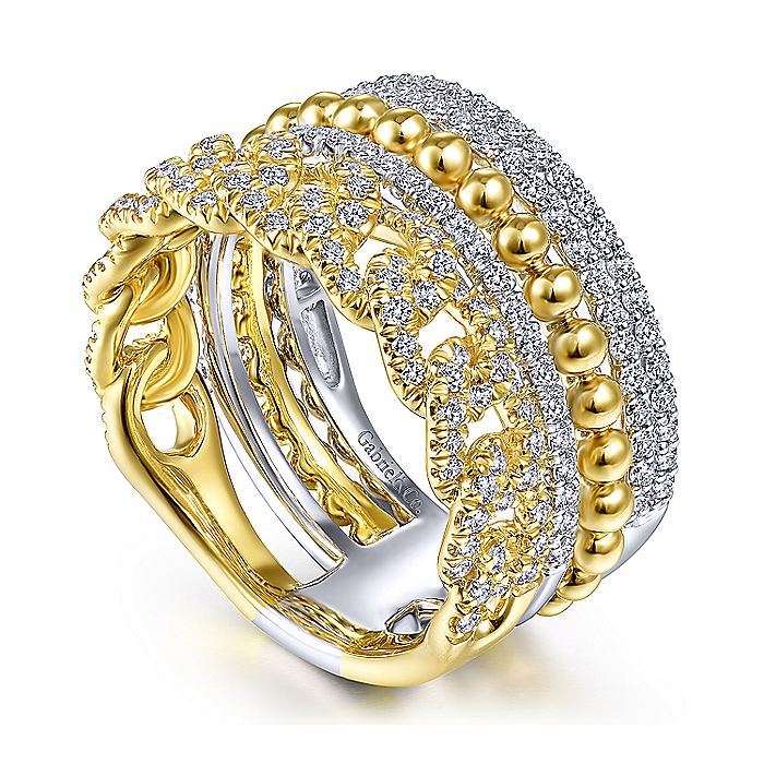 Gabriel & Co Yellow And White Gold Wide Band Layered Ring - Image 3