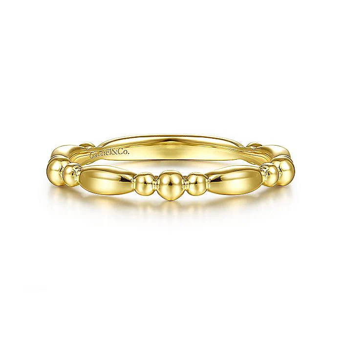 Gabriel & Co Yellow Gold Alternating Bar and Bujukan Bead Stackable Ring