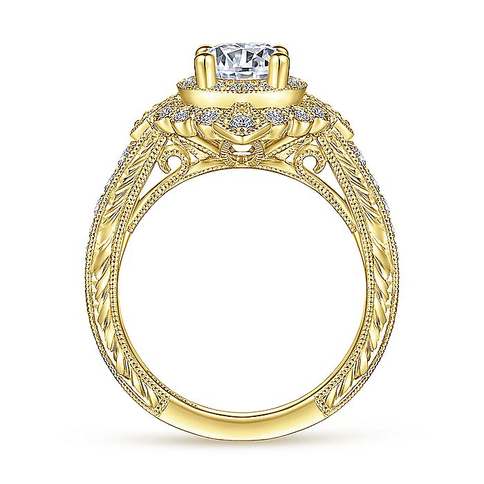 Gabriel & Co Yellow Gold Art Deco Double Halo Semi-Mount Engagement Ring - Image 2