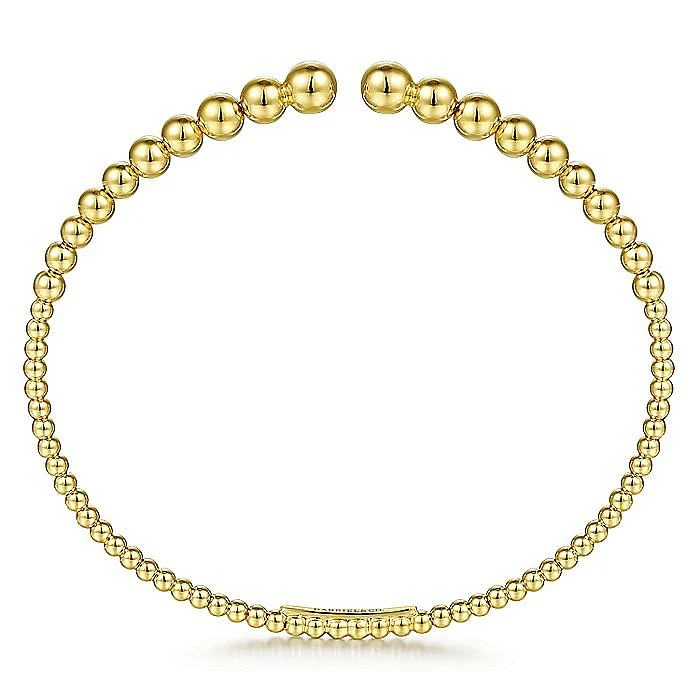 Gabriel & Co. Yellow Gold Beaded Open Cuff Bangle Bracelet - Image 3