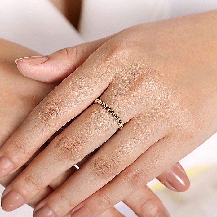 Gabriel & Co Yellow Gold Beaded Stackable Ring - Image 4