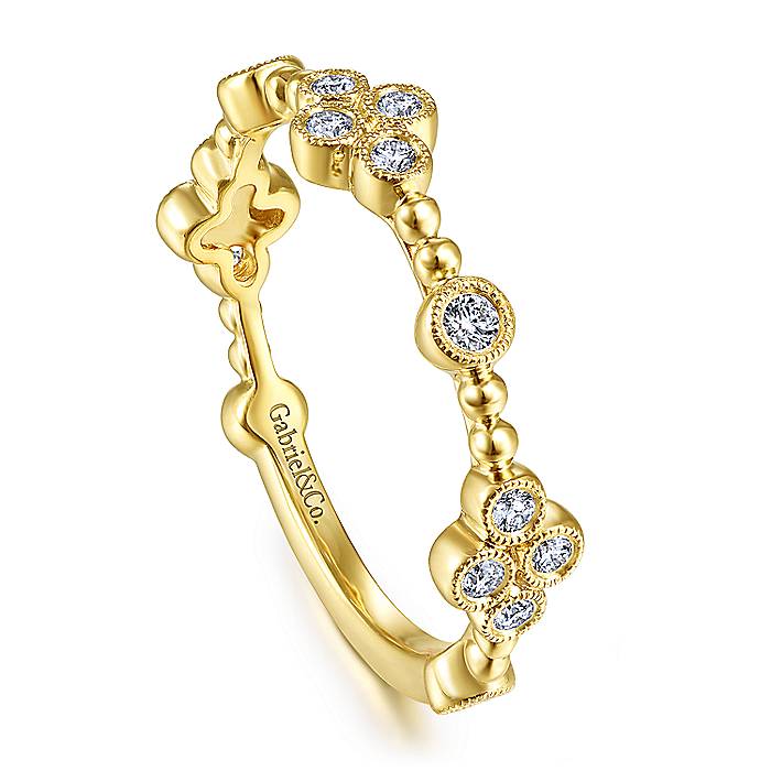 Gabriel & Co Yellow Gold Bezel Set Diamond Quatrefoil Station Ring - Image 3