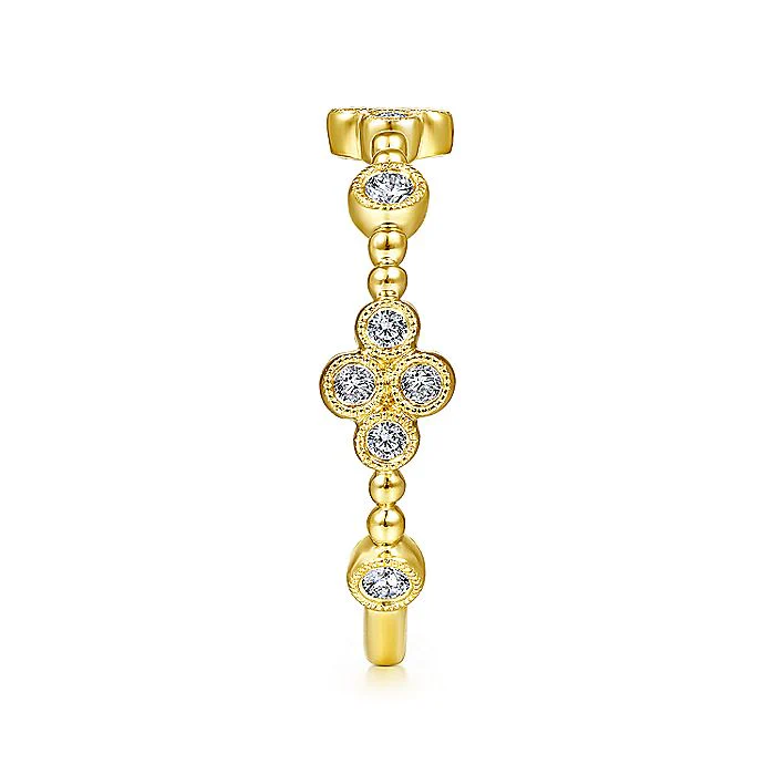 Gabriel & Co Yellow Gold Bezel Set Diamond Quatrefoil Station Ring - Image 4