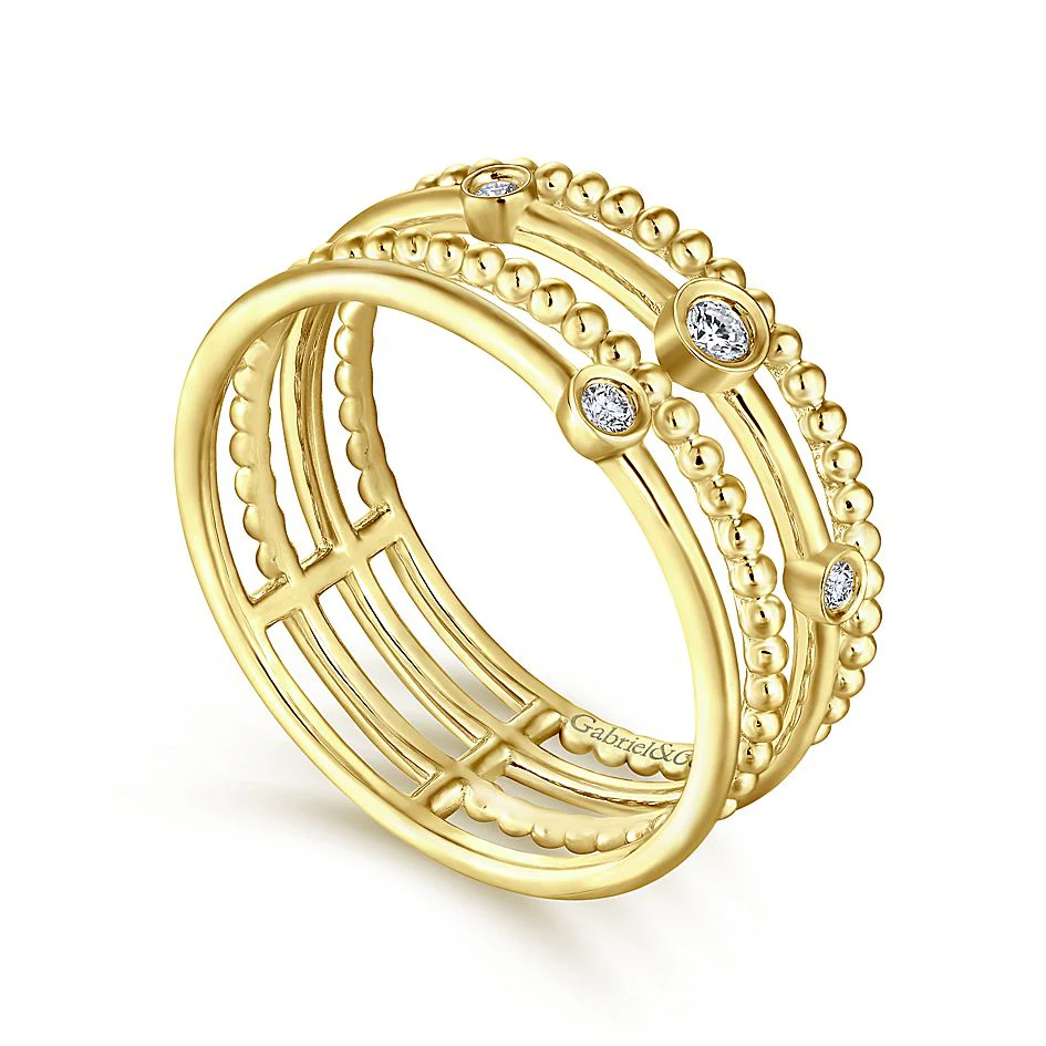 Gabriel & Co Yellow Gold Bezel Set Diamond Station Layered Ring - Image 3