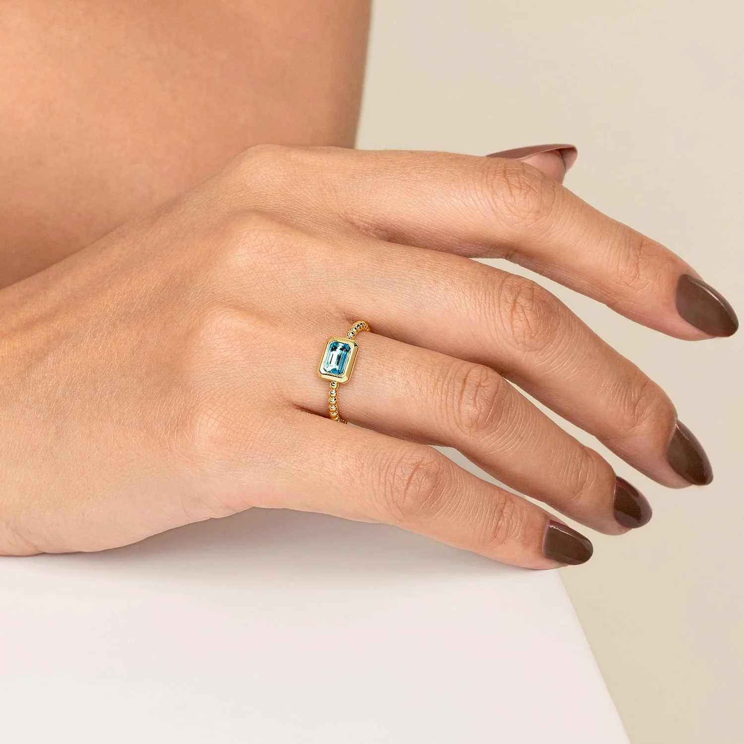 Gabriel & Co. Yellow Gold Blue Topaz Ring - Image 5