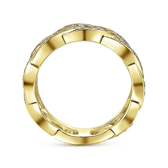 Gabriel & Co Yellow Gold Braided Diamond Stackable Ring - Image 2