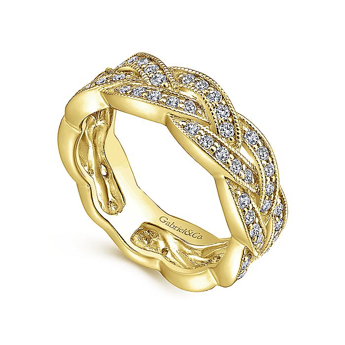 Gabriel & Co Yellow Gold Braided Diamond Stackable Ring - Image 3