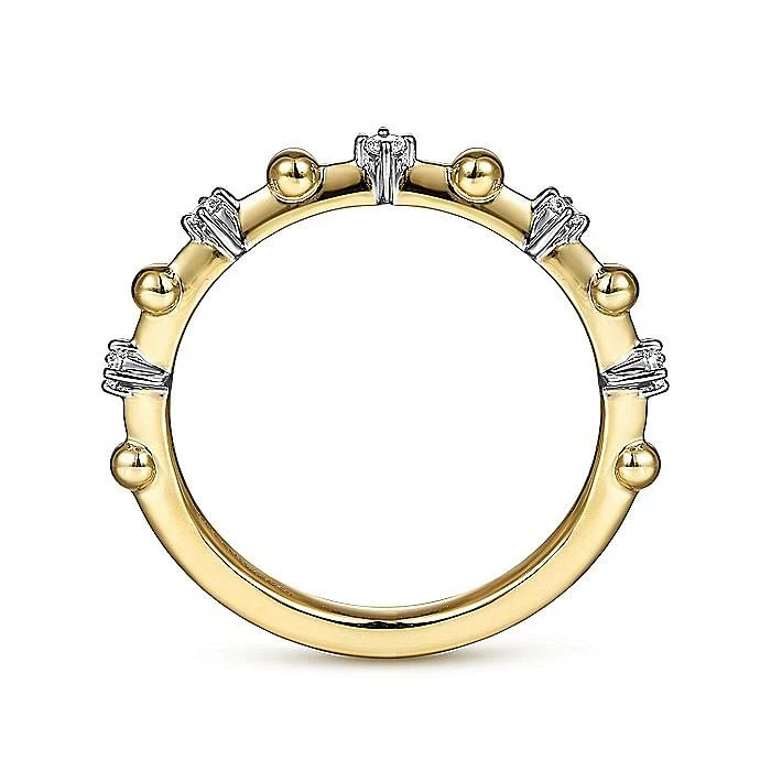 Gabriel & Co. Yellow Gold Bujukan and Diamond Station Alternating Ring - Image 2