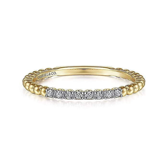 Gabriel & Co Yellow Gold Bujukan Bead and Diamond Stackable Ring