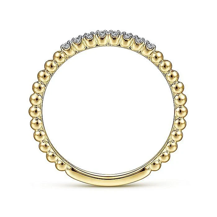 Gabriel & Co Yellow Gold Bujukan Bead and Diamond Stackable Ring - Image 2