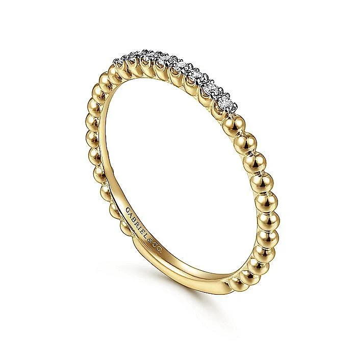 Gabriel & Co Yellow Gold Bujukan Bead and Diamond Stackable Ring - Image 3