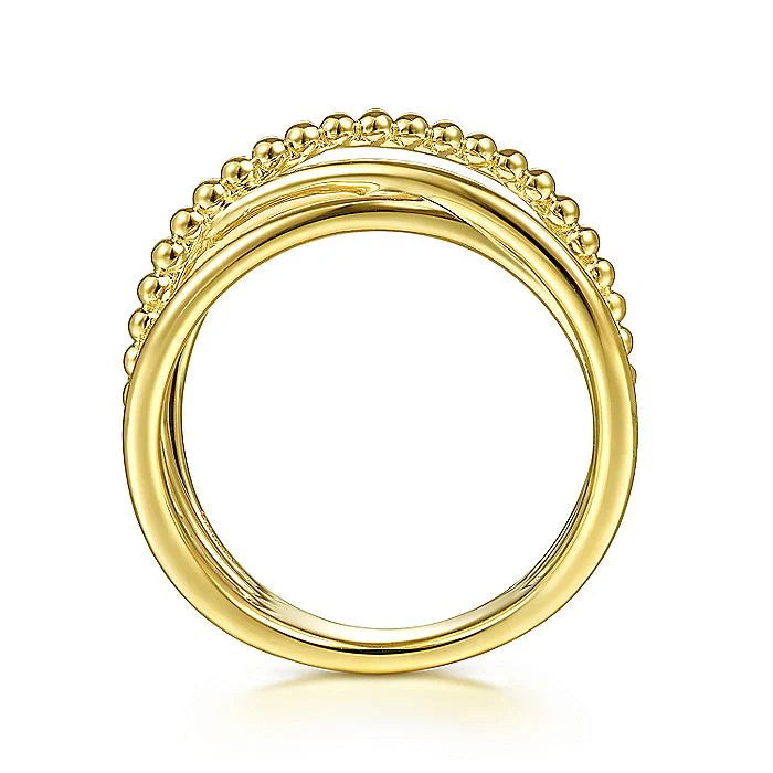 Gabriel & Co Yellow Gold Bujukan Bead Criss Cross Ring - Image 2