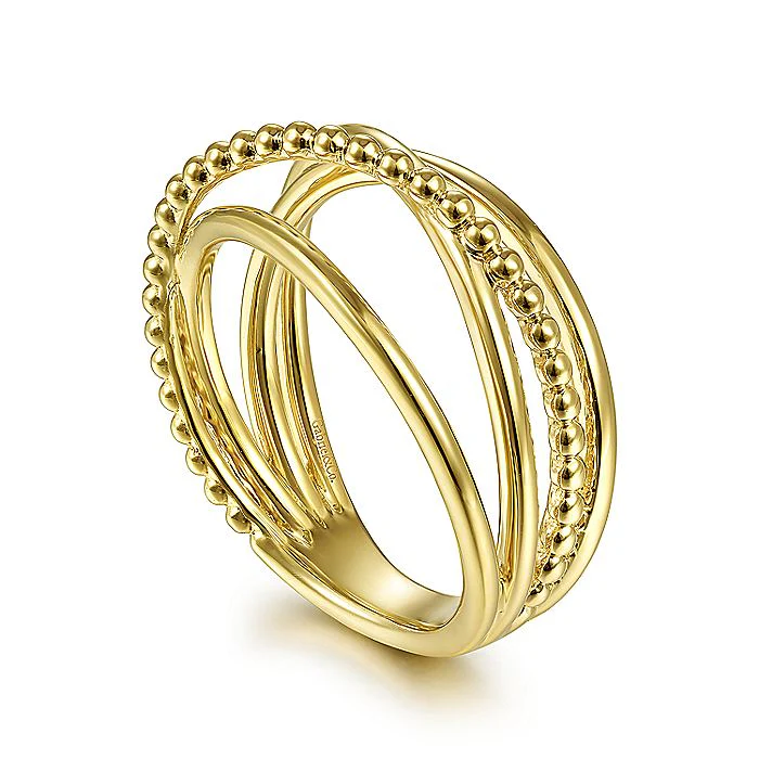 Gabriel & Co Yellow Gold Bujukan Bead Criss Cross Ring - Image 3
